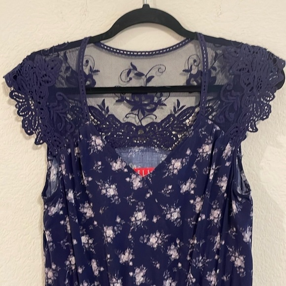 Elle Women Mini Dress Small Blue Lace Floral Contemporary Coastal Cowgirl Preppy - Picture 4 of 13